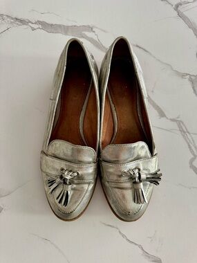 NEXT Metallic Silver Tassel Loafers